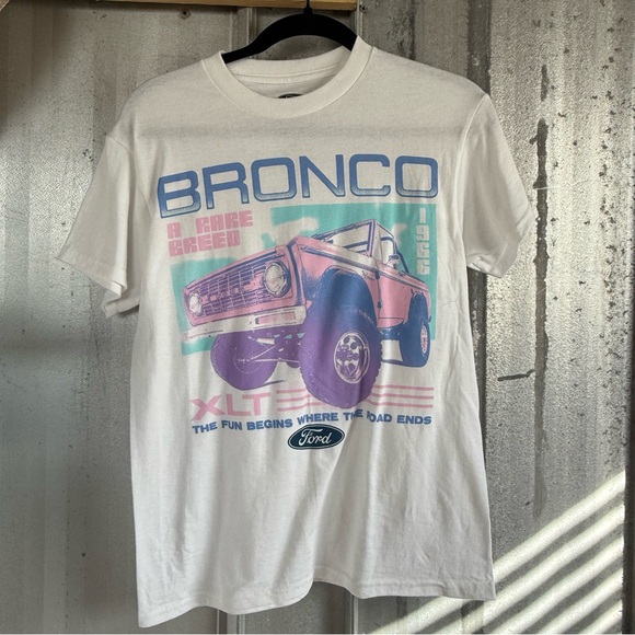 Ford Tops - Ford Bronco White and Pink Graphic Tee